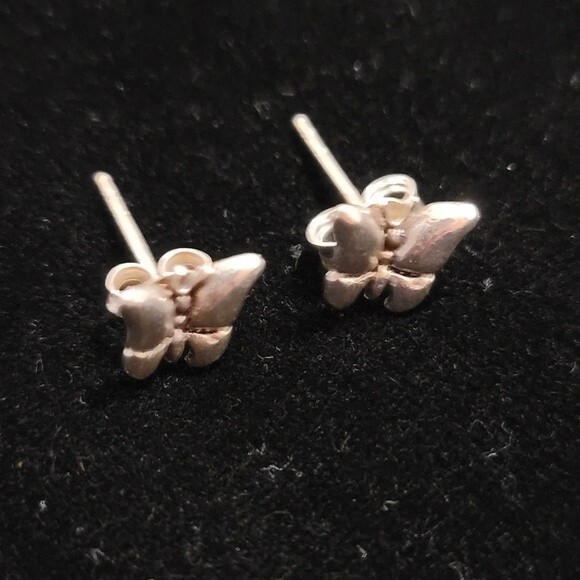 Small Elegant Silver Butterfly Post Earrings - Picture 2 of 4
